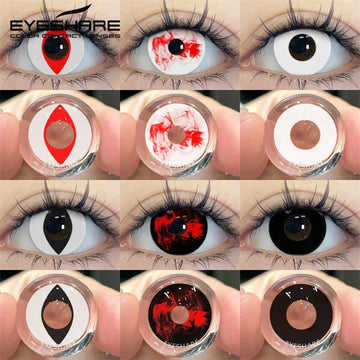 EYESHARE 1Pair Cosplay White Lenses Halloween Color Contact Lenses Red Eye Makeup Lenses Crazy Contact Lenses Black Eyes Lens