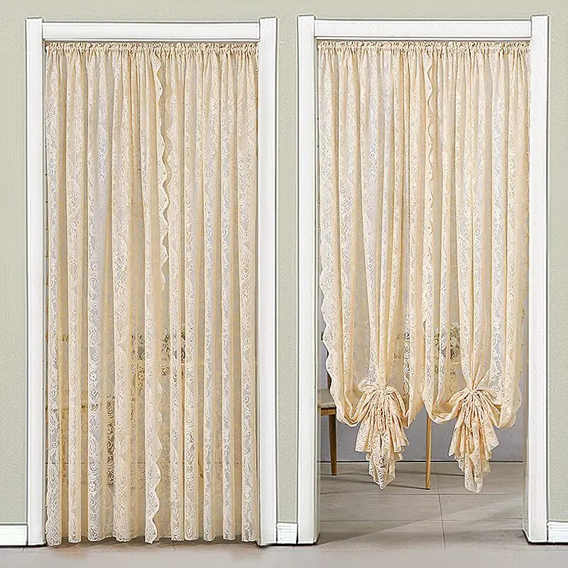 Bedroom Door Curtain French Style Lace Door Drape for Balcony And Bay Window White Girl's Decorative Partition Curtain