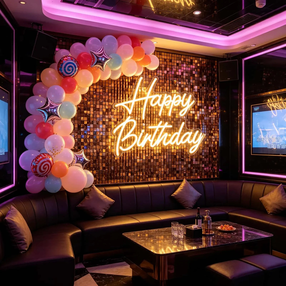 Happy Birthday LED Neon Sign Warm White USB Powered Wall Light Birthday Party Decor for Cake Shop Home Photo Backdrop Aesthetic Hanging Lamp