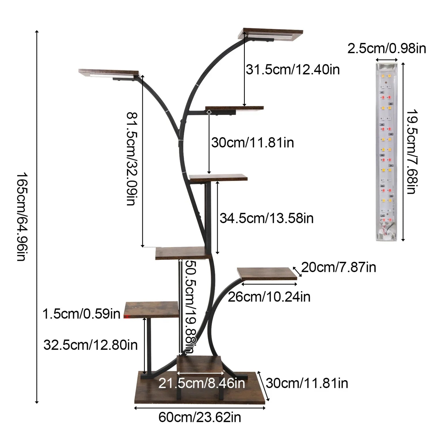165cm Tall Indoor Plant Stand Metal Plant Flower Display Shelf with Grow Lights Tree-Shaped Plant Rack for Home, Patio