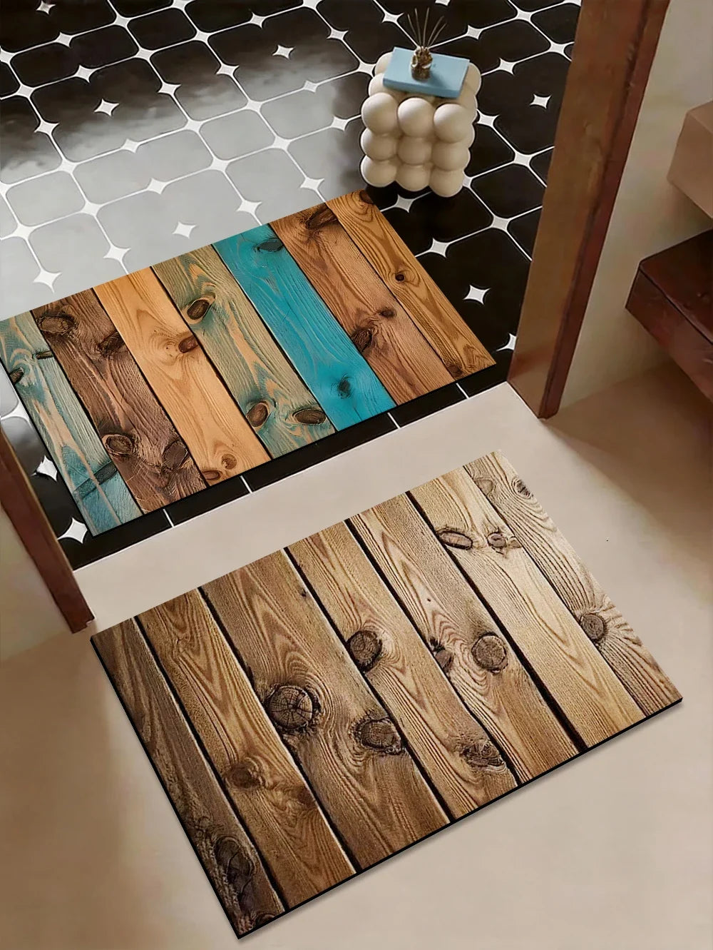 Vintage Reclaimed Wood Diatomite Bath Mat Super Absorbent Quick-Dry Non-slip for Bathroom Floor
