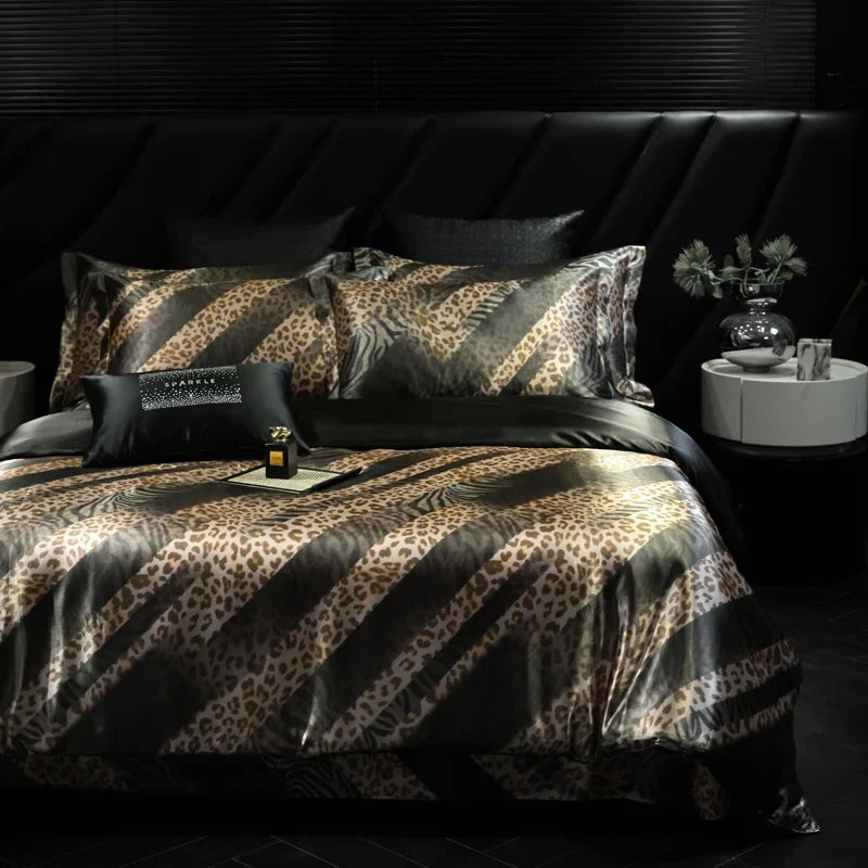 4pcs printed luxury high-end silk bedding set soft satin single double duvet cover pillowcase flat sheet or fitted sheet set