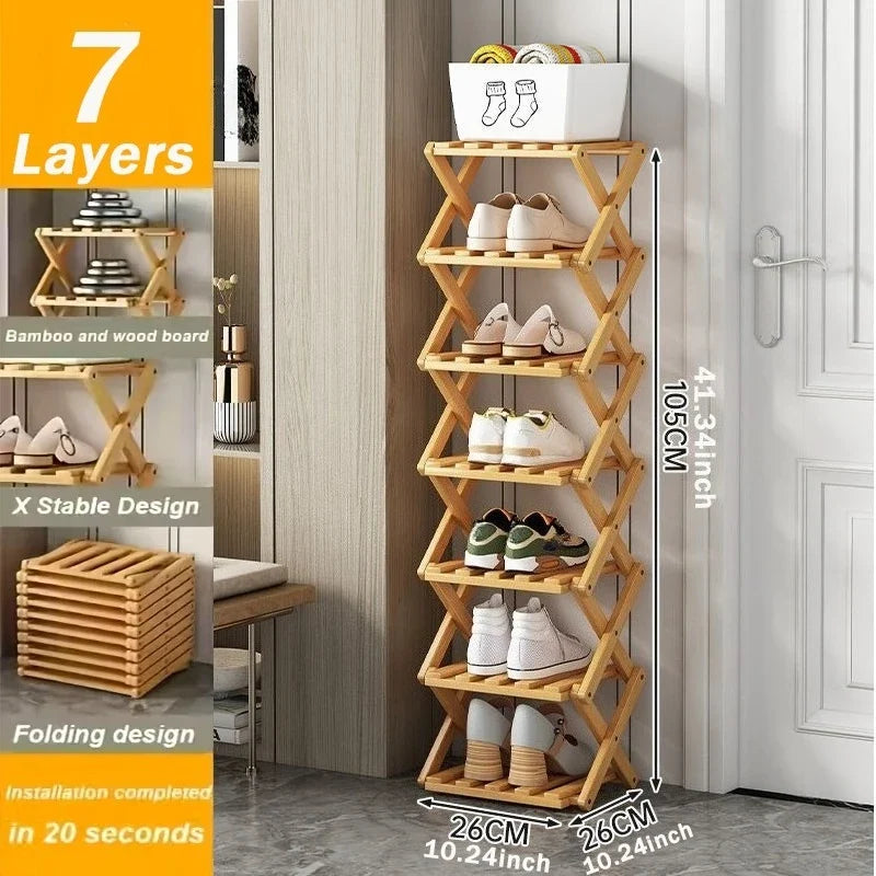 New Portable Small Foldable Shoe Rack Without Installation,Bamboo Shoe Rack for Storage.Ideal for Hallway,Bedroom,Living Room