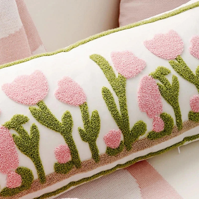 90x35cm Floral Tufted Cushion Cover Soft Plush Throw Pillow Pink Green Home Decor Sofa Bedroom