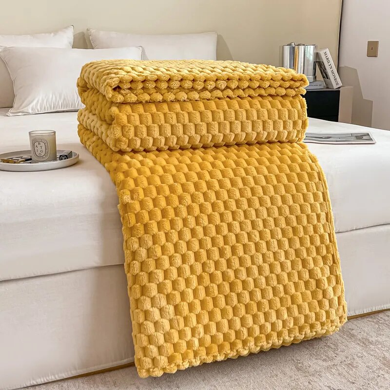Solid Plaid Bed Blanket Autumn Winter Soft Warm Fluffy Throw Blanket Sofa Coral Fleece Bedspread On Bed For Adults Kids Blankets