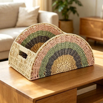 Rainbow Book Storage Basket Desktop Sundries Organizer Creative Stationery Storage Basket for Home Office Use Household Goods