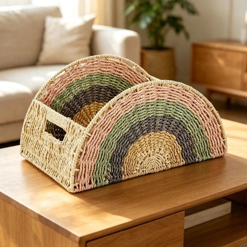 Rainbow Book Storage Basket Desktop Sundries Organizer Creative Stationery Storage Basket for Home Office Use Household Goods