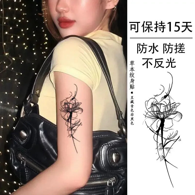 Herbal Juice Rose Flower Temporary Tattoos for Women Arm Punk Waterproof Tattoo Stickers Art Lasting Cover Scars Fake Tattoo