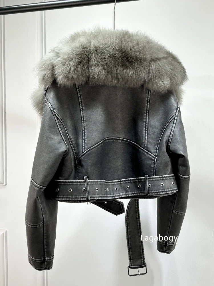 Women PU Faxur Fur Winter Jacket Outerwear