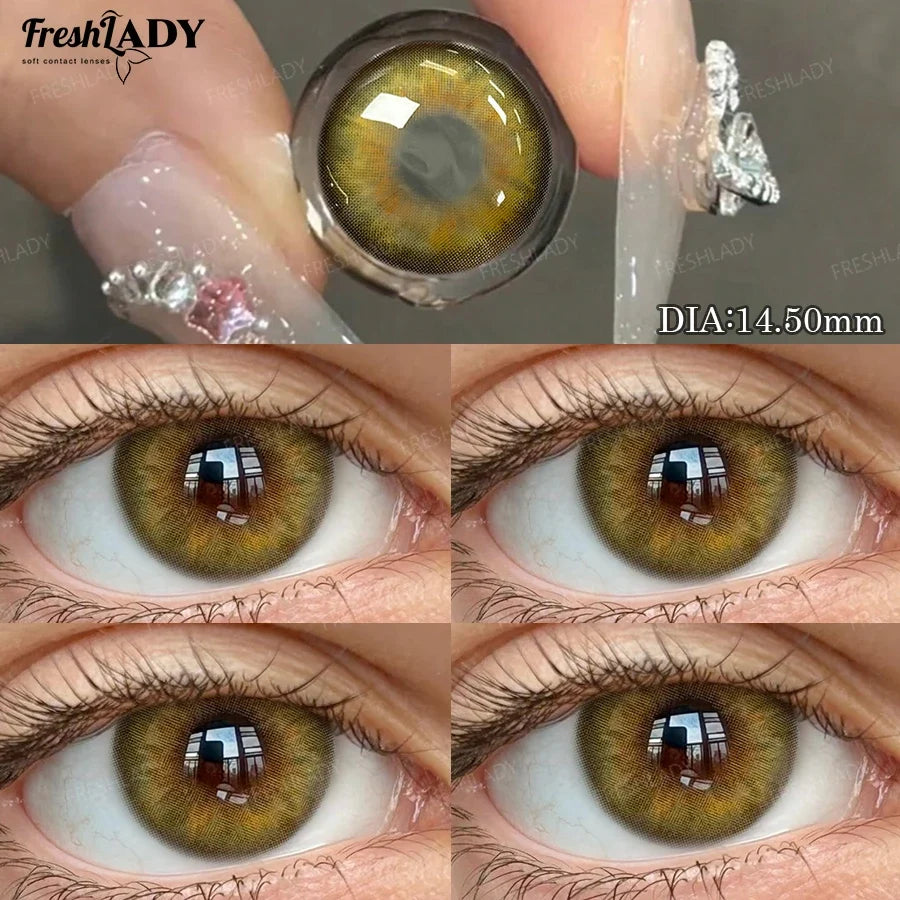 1 Pair Asian Series Colored Contact Lenses Natural Brown Pupils Eyes Contact lenses Green Soft Contacts 14.50mm