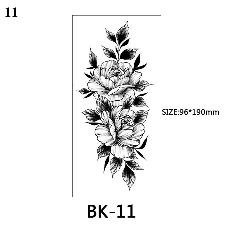 Sexy Black Flower Temporary Tattoos For Women Thigh Men Fake Moon Rose Compass Fake Tatoos Forearm Arm Sleeve Tattoo Stickers