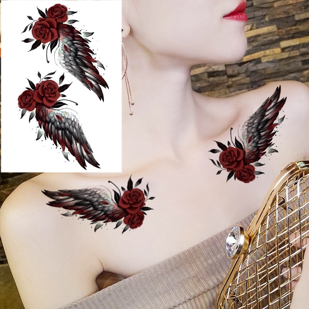 Waterproof Temporary Tattoo Stickers Butterfly Snake Rose Flower Gun Dark Flash Small Women Body Art Wrist Neck Fake Tattoos Men