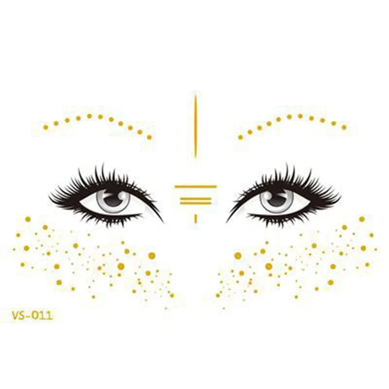 Glitter Stickers Face Tattoo Flash Gold Temporary Metalic Tattoos Waterproof Makeup Decals for Girls Party Music Festival