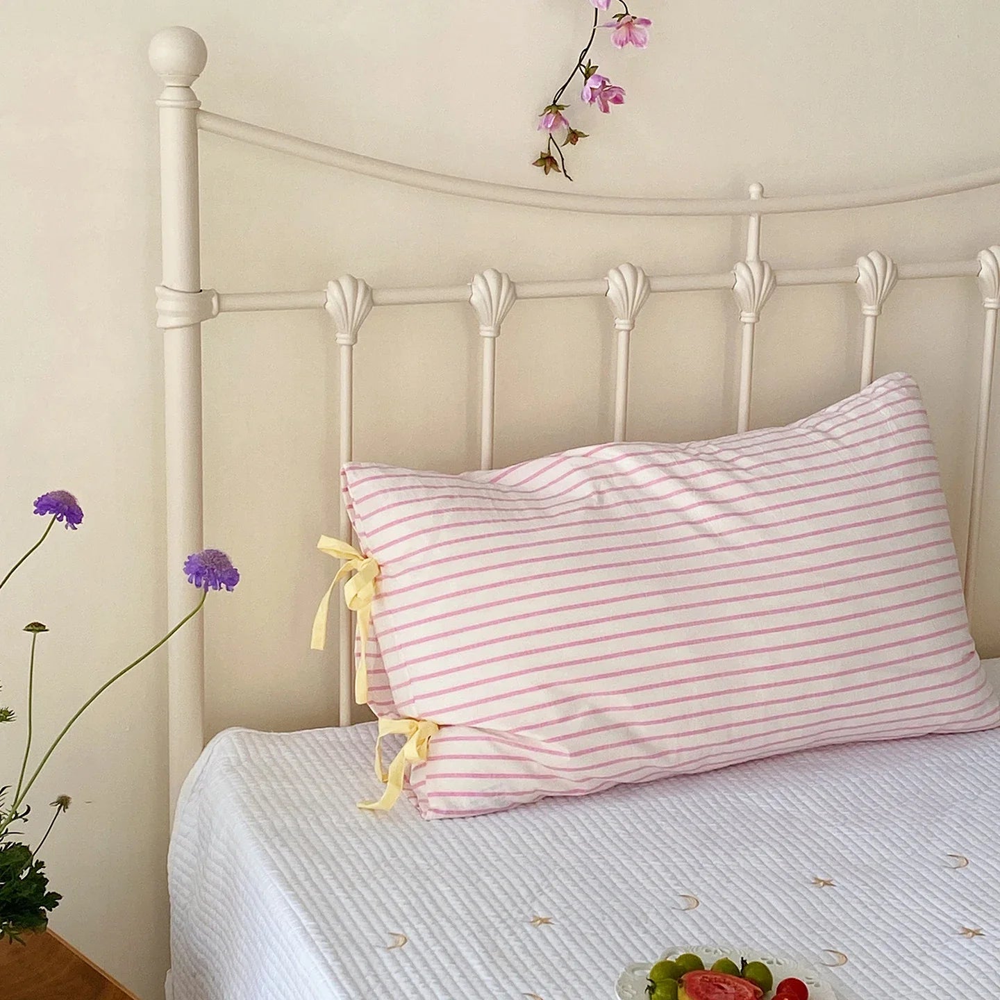 Pure Cotton Pillowcases  Knot Tied Set of Two  Color Versatile Ins Girl's Heart Cotton Fabric Rectangular Shape