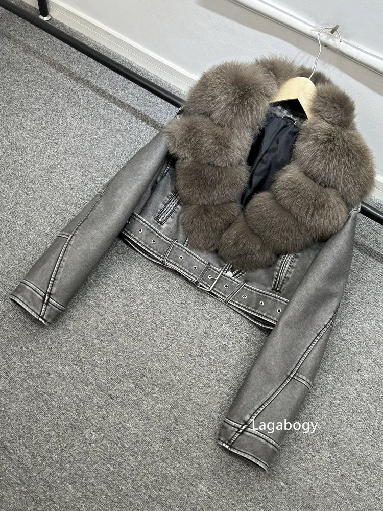 Women PU Faxur Fur Winter Jacket Outerwear