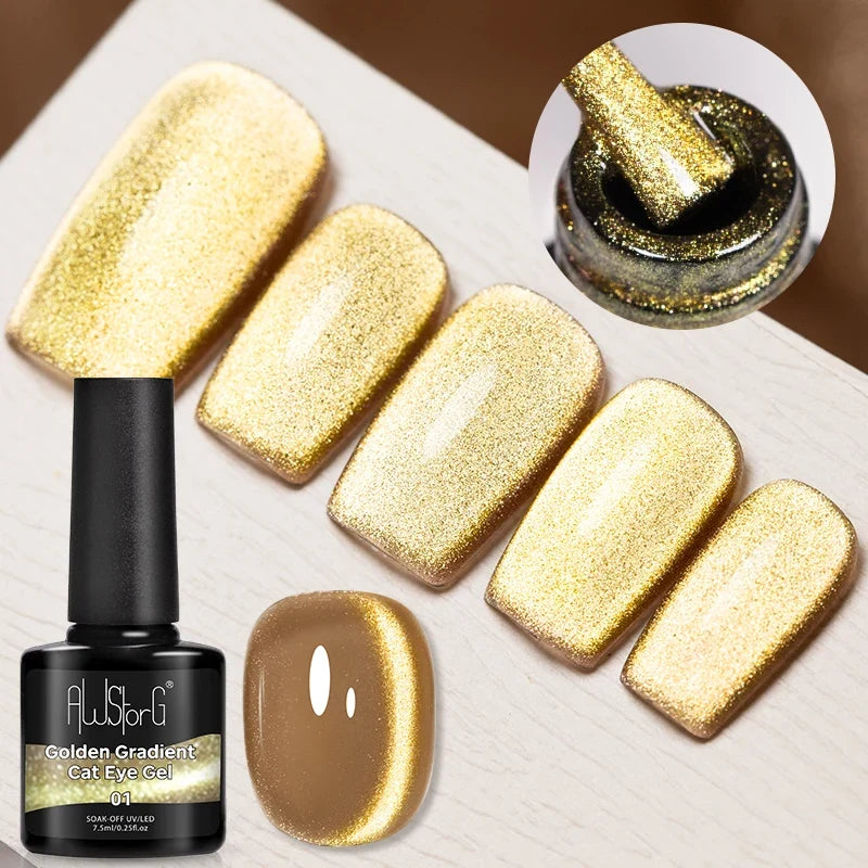 7.5ml Golden Gradient Cat Eye Nail Polish Gel Phototherapeutic Gel Soak Off Nail Magnetic Gel Polish Nail Art DlY