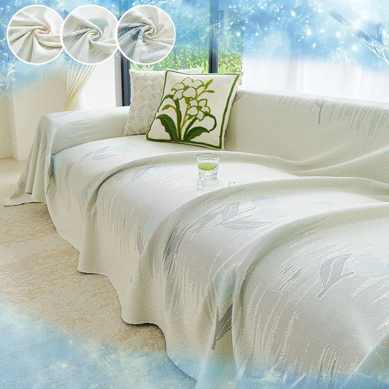 1PC-Tulip ice silk sofa towel, pet friendly scratch and dust resistant sofa towel, soft fabric, exquisite flower pattern