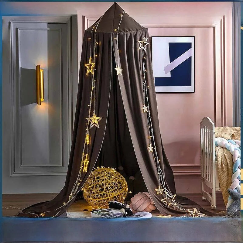 No-Drill round Top Bed Canopy Children's Windproof Baby Bed Light Blocking Mosquito Net Ceiling Mounted Bed Tent Bed Curtain