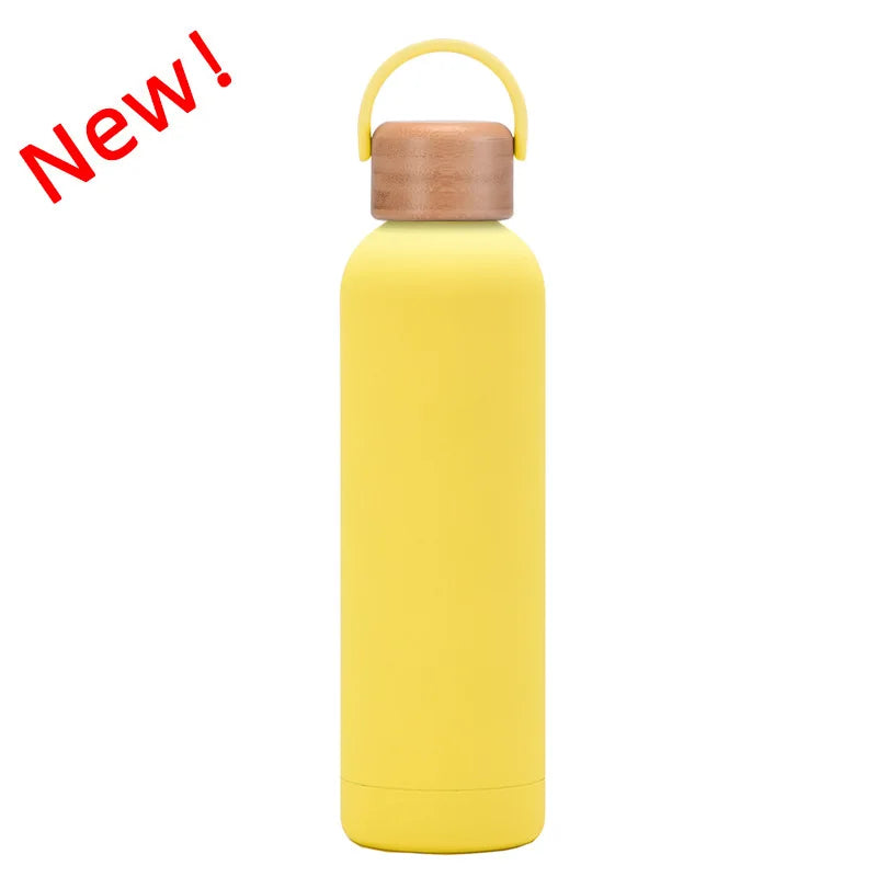 Sports Thermos Cup With Bamboo Lid And Handle,Stainless Steel Vacuum Flasks,Camping Gym Drinkware,Small Mouth Water Bottle,750ml