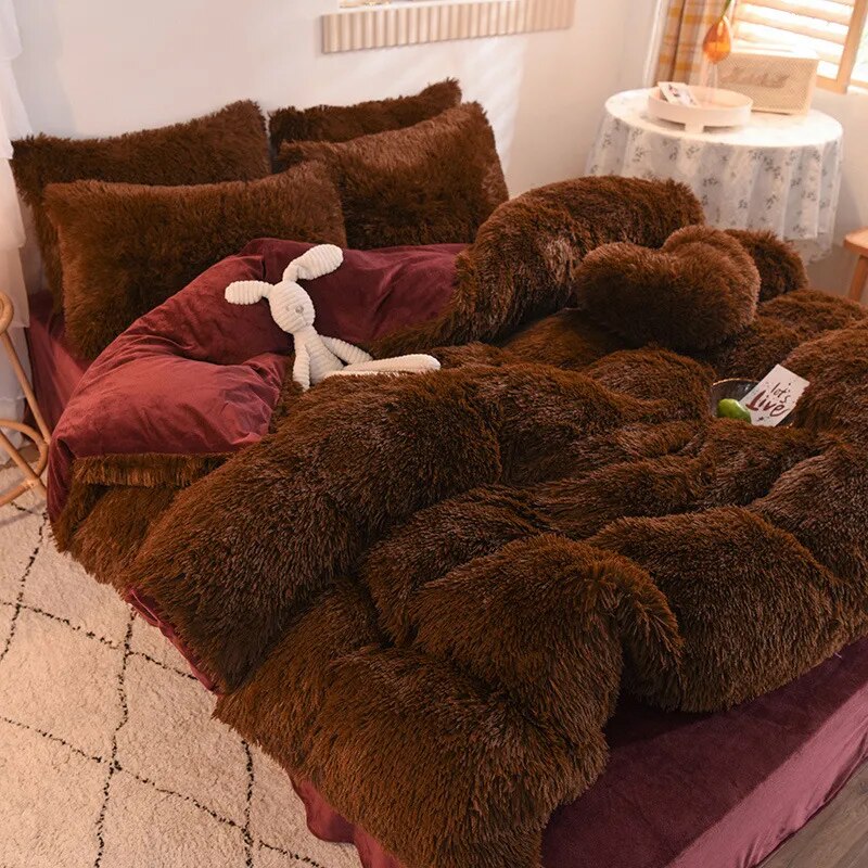 Warm Furry Duvet Cover Queen Soft Comfortable Long Plush Quilt Cover 220x240cm Warmth Blanket Comforers Covers Only Duvet Cover