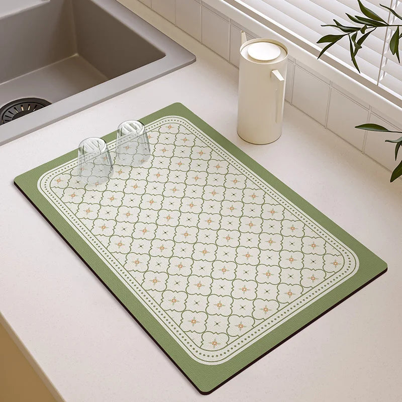 Elegant Pattern Diatomite Mat Non-slip Waterproof Absorbent Pad for Kitchen Countertop Tableware Drying & Coffee Table