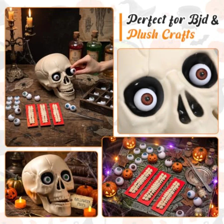 Halloween Decorations Include 32 Pcs Halloween Eyeballs 6 Sets Acrylic Resin Fake Teeth Realistic Eyes Prop Supplies Complete U