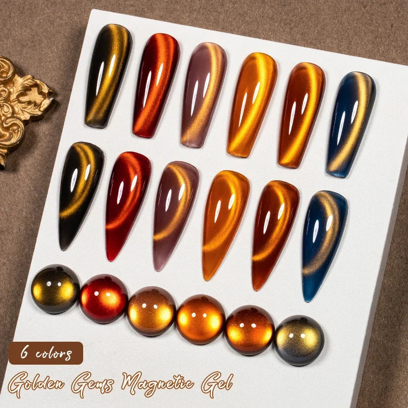 10ml Golden Gems Cat Magnetic Gel Nail Polish Gold Light Magnetic Semi Permanent Soak Off UV LED Gel Varnish Nail Supplies DIY