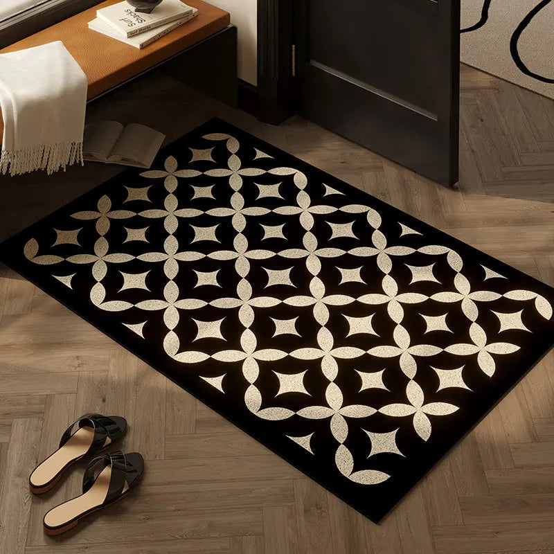 Modern Geometric Floral Wire Loop Doormat Non-Slip PVC Coil Entrance Rug Heavy Duty Scraper Mat for Mud & Dirt Removal