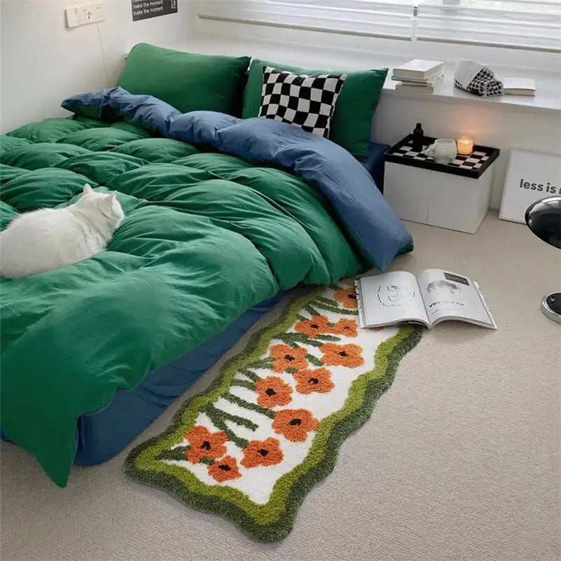 Tulip Flower Long Carpet Soft Furry Bedside Rug Living Room Mirror Front Carpet Non-slip Bedroom decoration  Mats