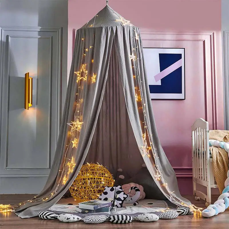 No-Drill round Top Bed Canopy Children's Windproof Baby Bed Light Blocking Mosquito Net Ceiling Mounted Bed Tent Bed Curtain