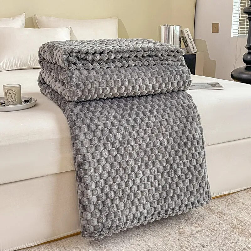Solid Plaid Bed Blanket Autumn Winter Soft Warm Fluffy Throw Blanket Sofa Coral Fleece Bedspread On Bed For Adults Kids Blankets