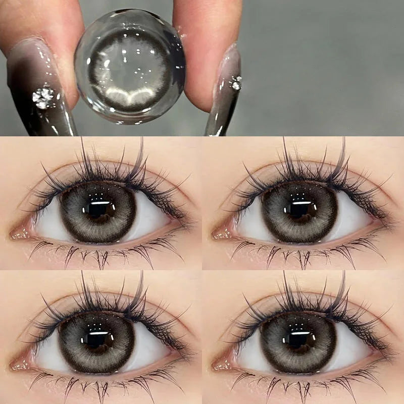 2Pcs Natural Eyes Black Contact Lenses for Eyes with Myopia Prescription Circle Soft Colored Large Diameter 14.5mm Lens