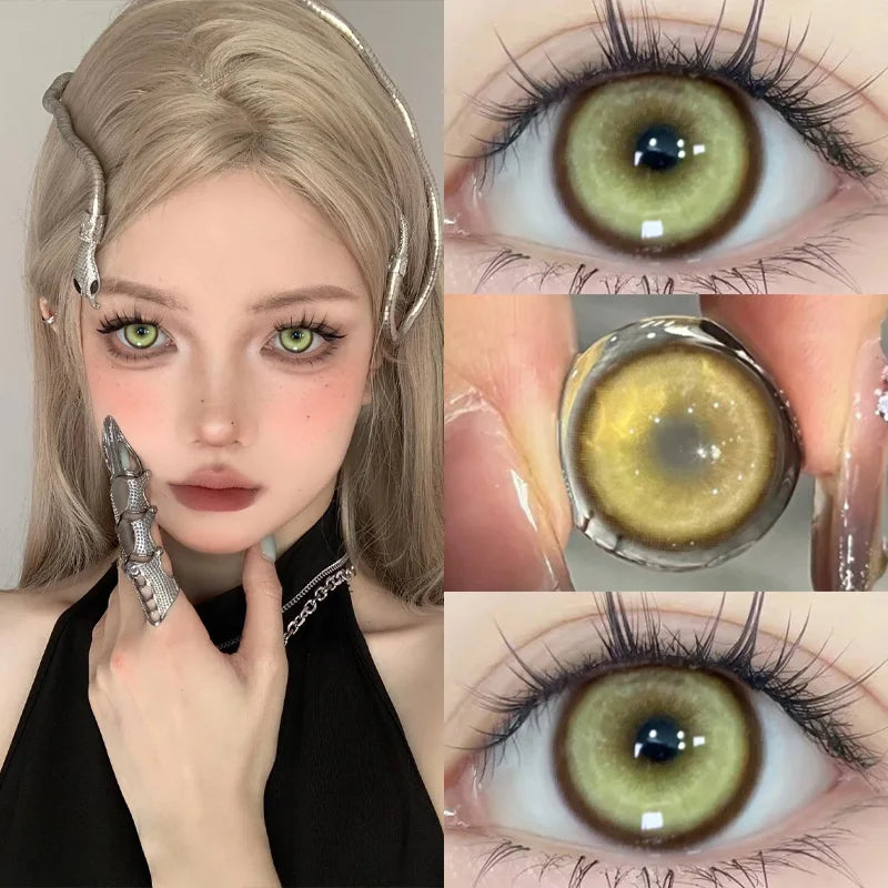 Helloween Hot Selling 2pcs Colored Contact Lenses Green Eye Lens Yearly Cosplay Blue Makeup Degree 0 to -8.00 Anime Lens