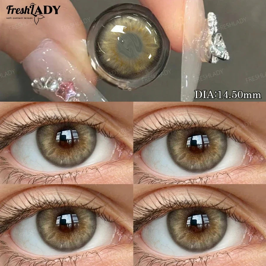 1 Pair Asian Series Colored Contact Lenses Natural Brown Pupils Eyes Contact lenses Green Soft Contacts 14.50mm