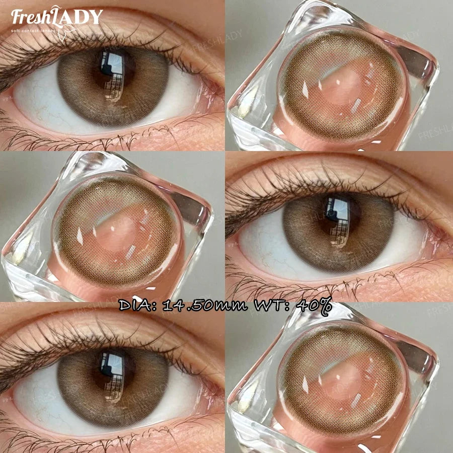 1 Pair Colored Contact Lenses Natural Brown Pupils Blue Eyes Contact lenses Gray Soft Contacts 14.50mm
