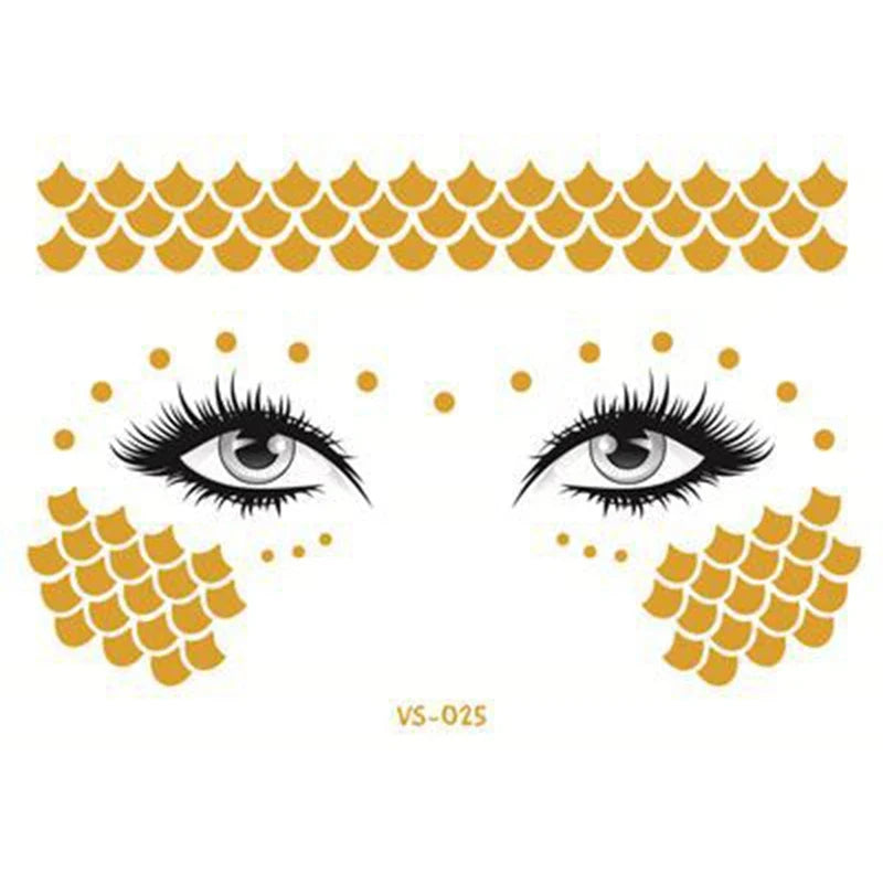 Glitter Stickers Face Tattoo Flash Gold Temporary Metalic Tattoos Waterproof Makeup Decals for Girls Party Music Festival