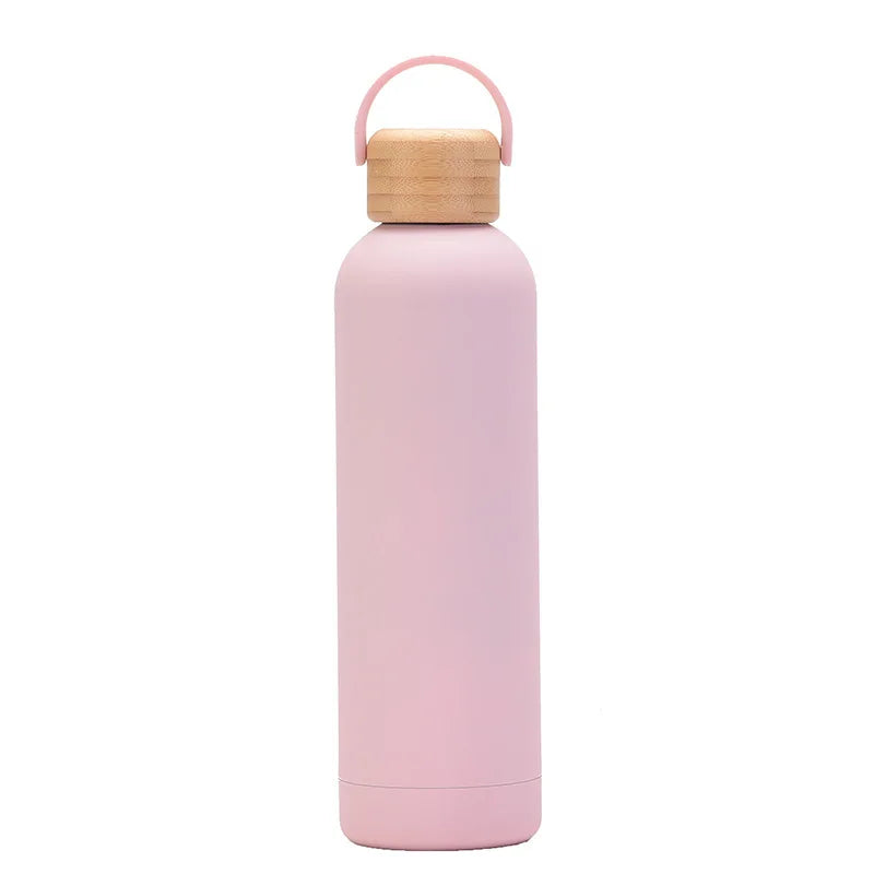 Sports Thermos Cup With Bamboo Lid And Handle,Stainless Steel Vacuum Flasks,Camping Gym Drinkware,Small Mouth Water Bottle,750ml