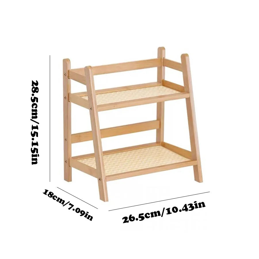 Countertop Organizer 2 Layer Coffee Cup Holder Multipurpose Bamboo Storage Shelf for Hotel Apartment Dressing Table Shelf Home