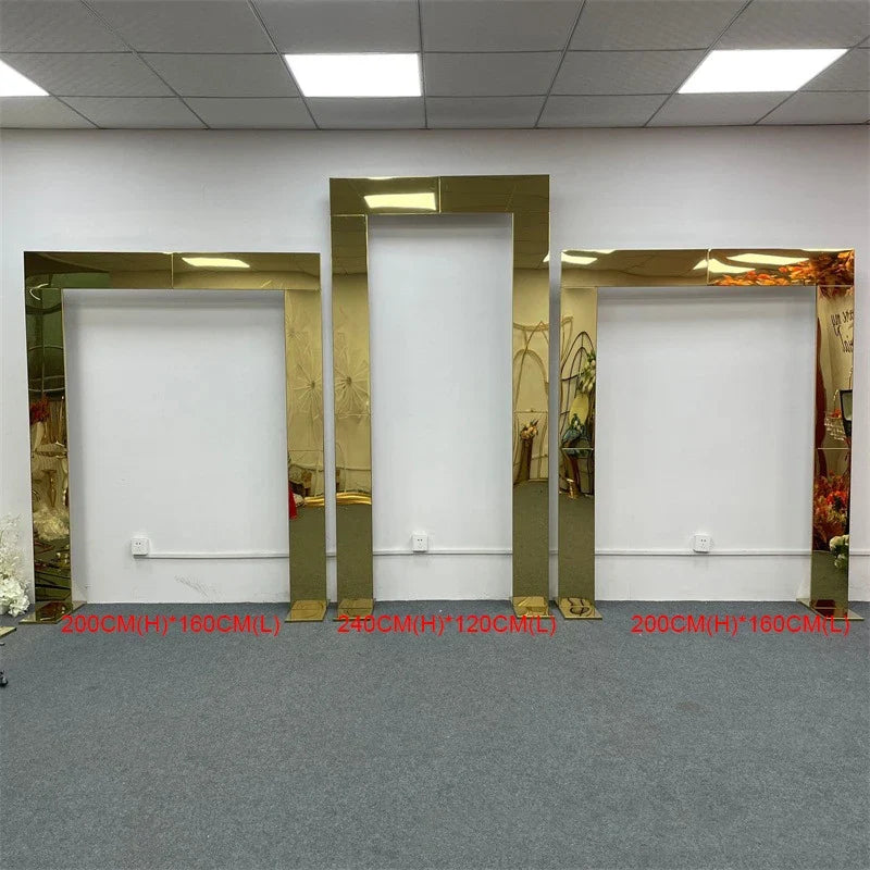 1pcs/3pcs Shining Gold Mirror Chuppah Acrylic Backdrop Stand for Wedding Decoration Flower Stand Walkway Pillar 2M/2.4M Tall