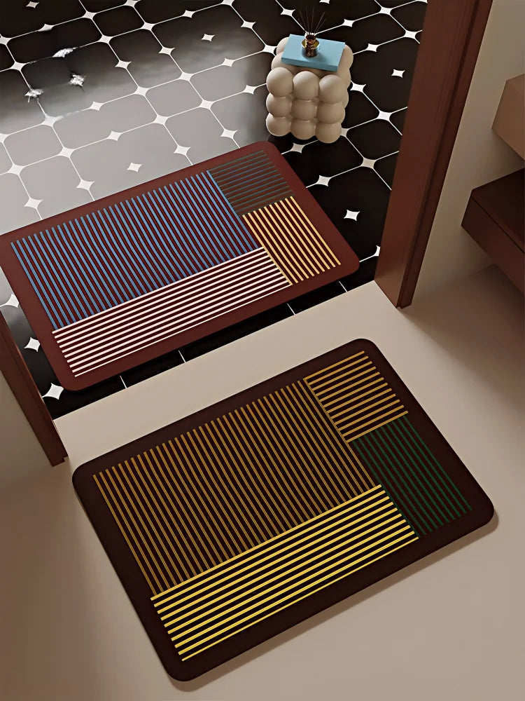Ins Style Striped Diatom Mud Bath Mat Super Absorbent Quick Dry Bathroom Rug Non-Slip Entrance Doormat for Modern Home Decor