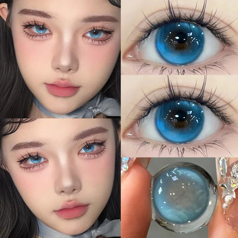 1 Pair High Quality Blue Lenses Colorld Contact Lenses with Degree 0.00 to- 8.00 Cosmetic Natural Eye Contacts Lenses