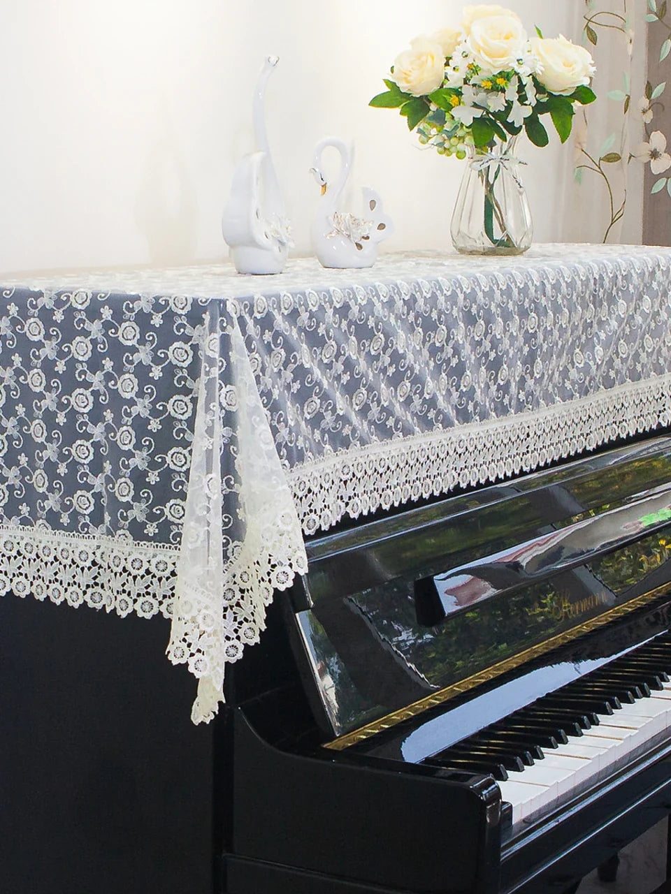 Japanese Sle Semi-Cover Piano Dust Cover Cloth Bench Cover Lightweight Luxury Lace Piano Lid Curtain Home Fabric Protection