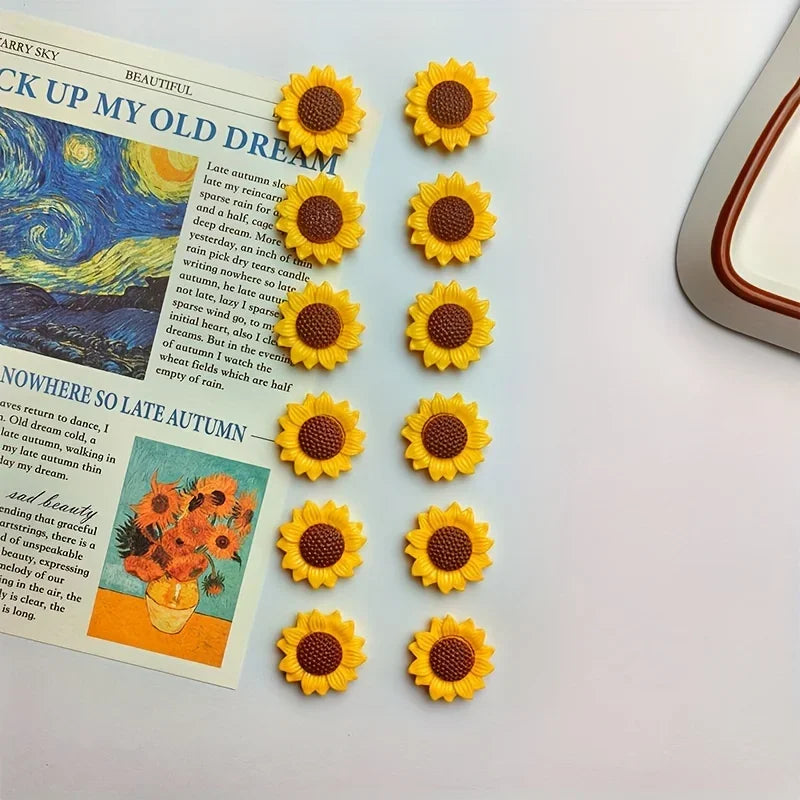 10PCS Oval-Shaped Plastic Sunflower Fridge Magnets for Kitchen & Dining Decor