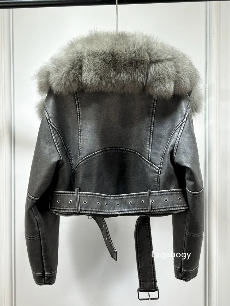 Women PU Faxur Fur Winter Jacket Outerwear