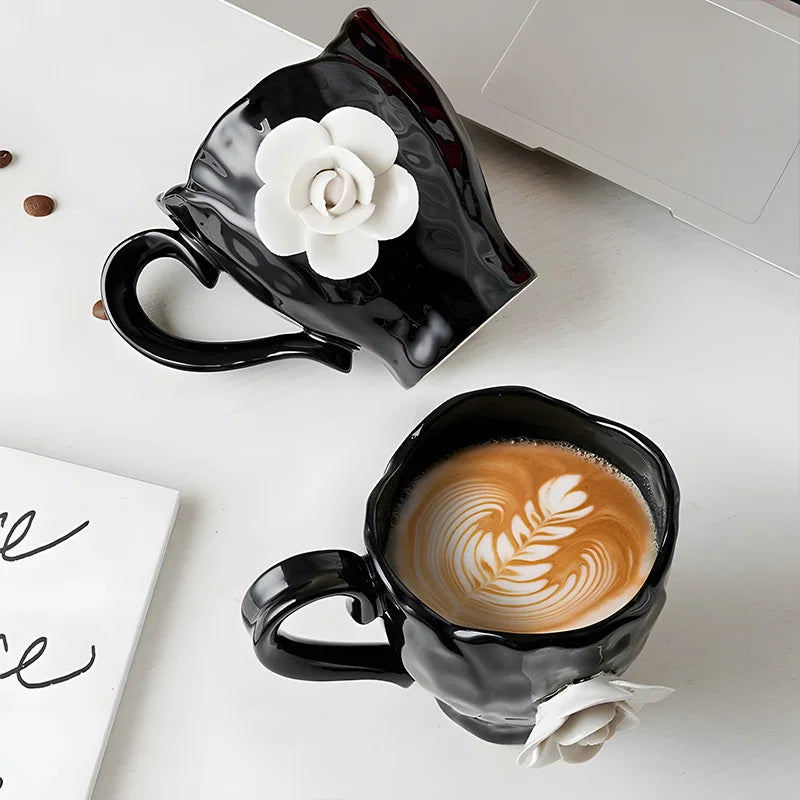 French Minimalist Style Relief Pattern Coffee Cup And Saucer Milk Coffee Mug Creative Styling Desktop Ornament Home Decoration