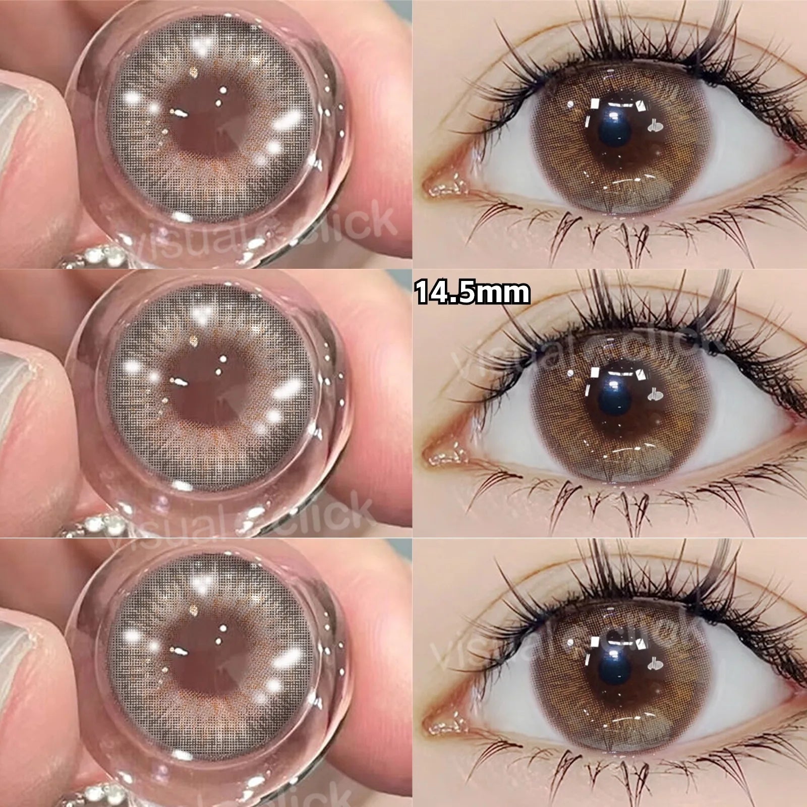 VisualClick Colored Contact Lens Nature Brown 2Pcs/Pair Year New Lenses with Myopia Degree Grade 0.00- 8.00 Soft Lens