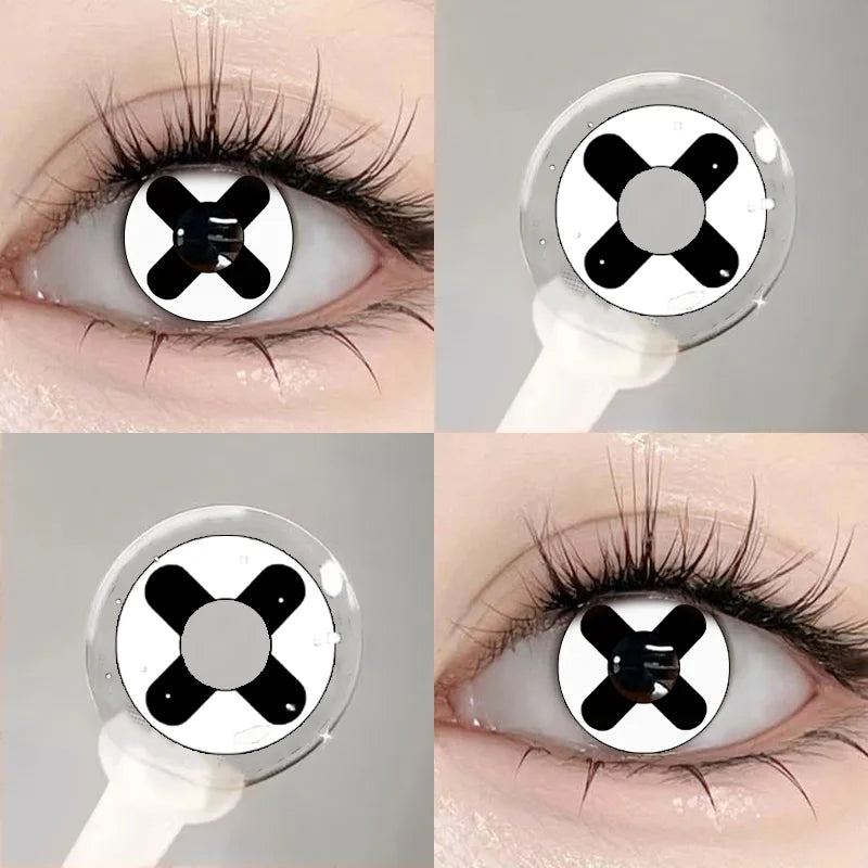 1 Pair White Halloween Cosplay Cat's Eyes Colorld Contact Lenses Anime Grey Contact Lenses Yellow Bloodthirsty Pupils