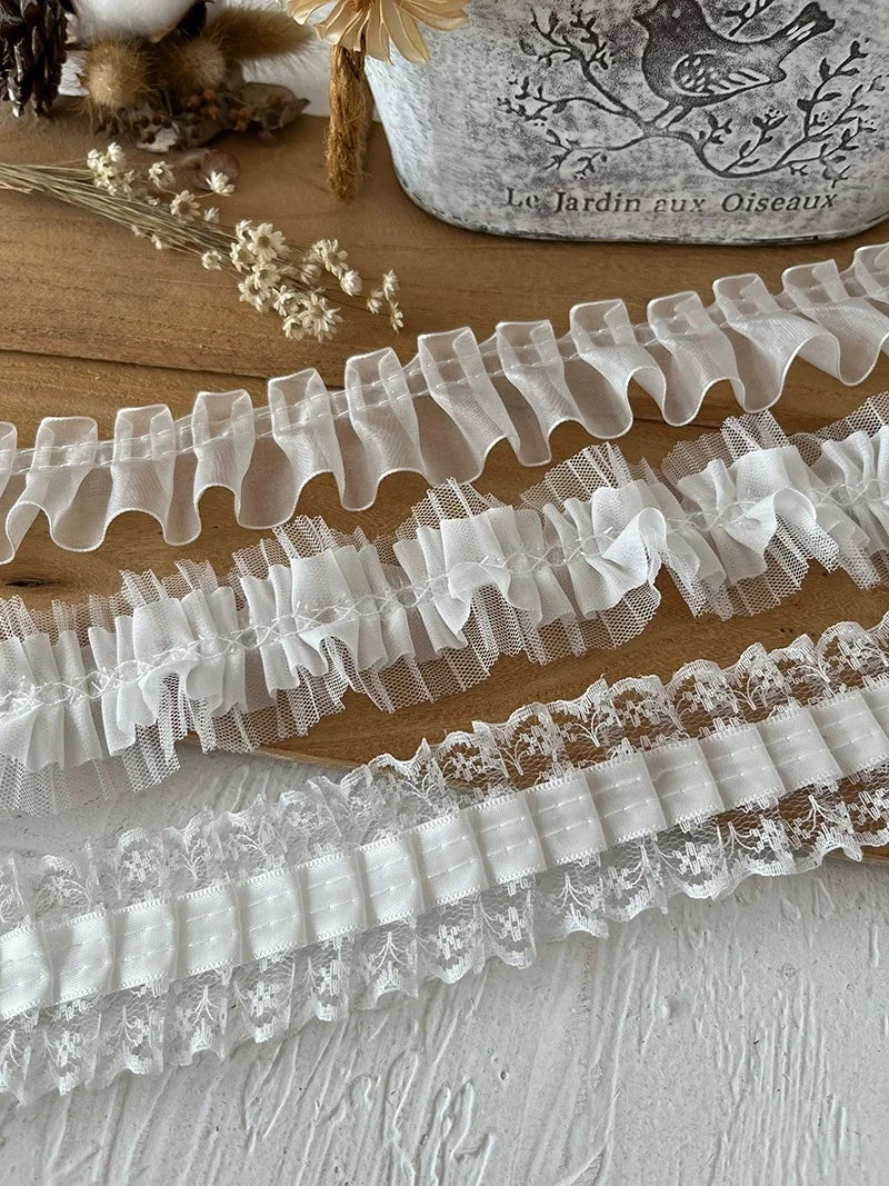 White Lace Lace Ribbons Accessories Lace Trim Handmade DIY Extended Clothes Pleated Sewing Decorative Fabric Skirt Hem Fabric