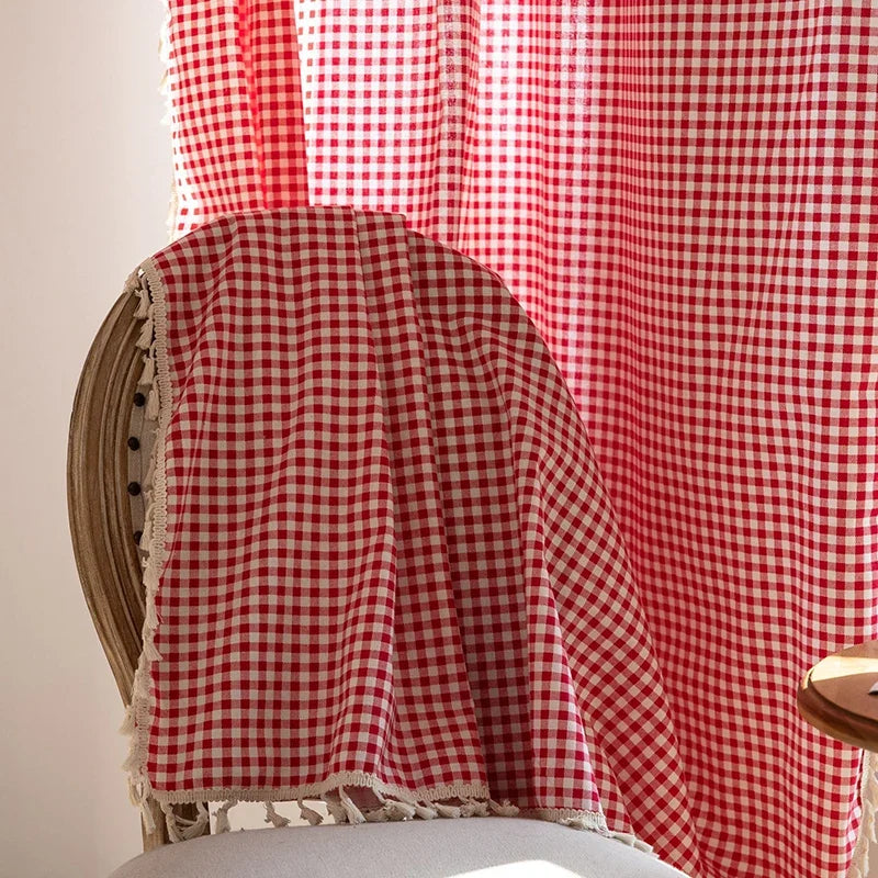 Red White Plaid Curtains Blackout Check Pattern Rod Pocket for Living Room Bedroom Christmas Decoration Semi Sheer Window Drapes