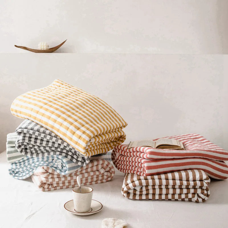 Summer Autumn Thin Quilt 100% Cotton Blankets Striped Knitted Comfortable Washable Bed Blanket Quilting Suitable for Adults Kids